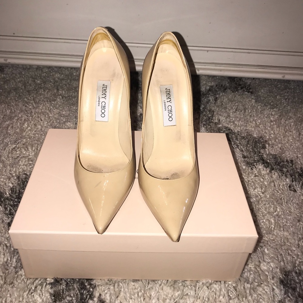 Jimmy Choo Anouk Patent Leather Nude Heels sz.38.5 - Picture 3 of 7